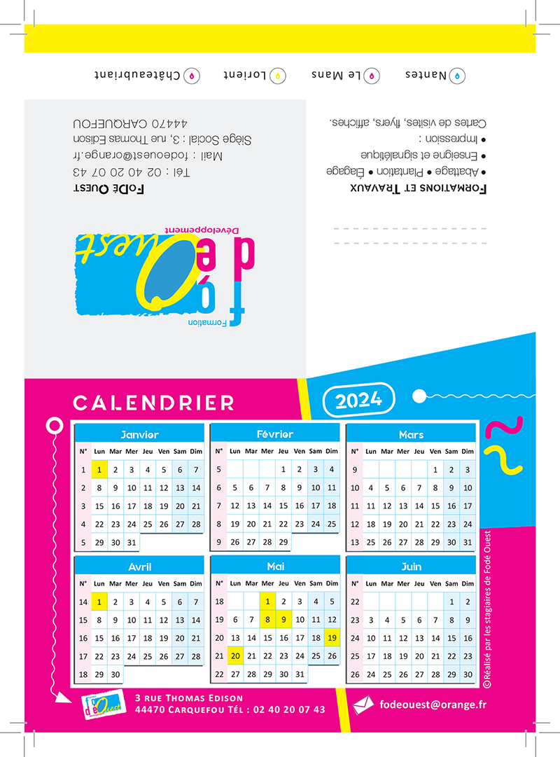 Carte de visite calendrier.