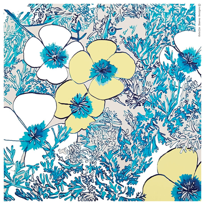 Blue flowers illustration à la plume