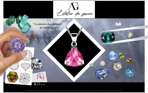 Création d'enseigne L'atelier des gemmes. Retouches, photomontages et illustrations.