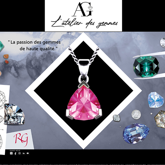 Création d'enseigne L'atelier des gemmes. Retouches, photomontages et illustrations. Suite Adobe.
