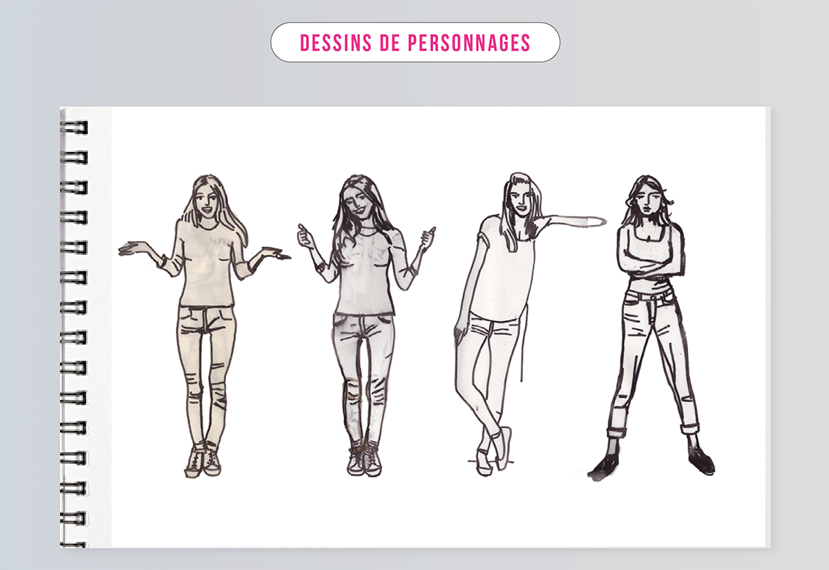 Esquisses, trois femmes.